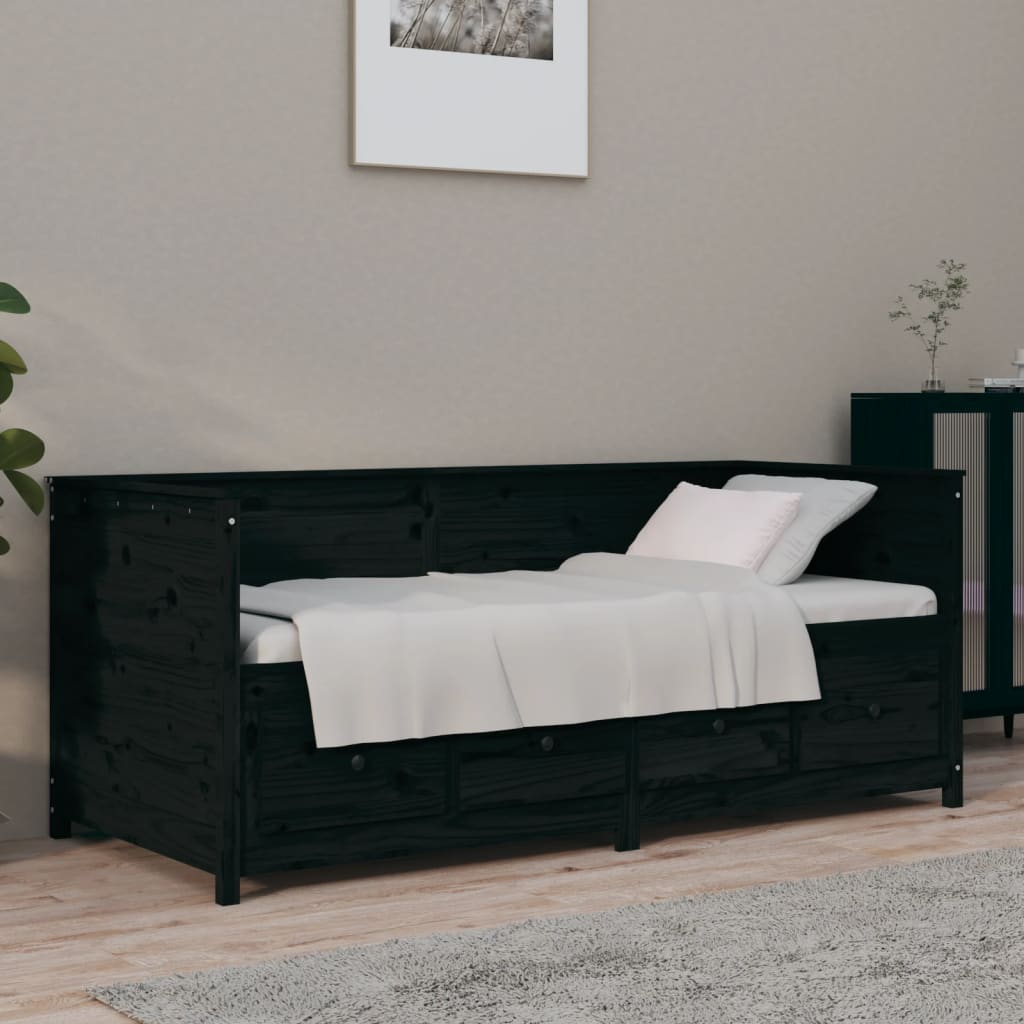 Dagbädd svart 90x190 cm massiv furu