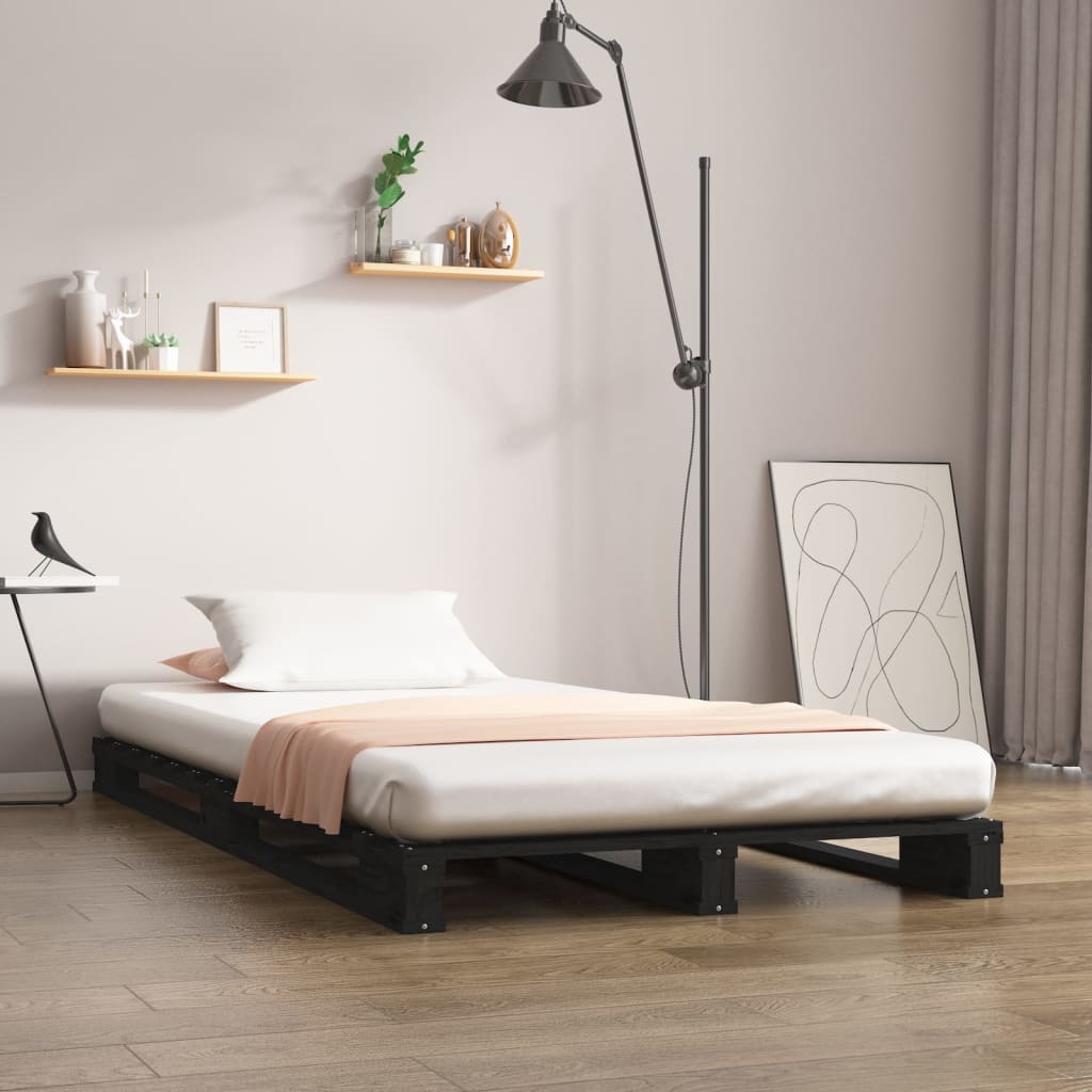 Pallsäng 75x190 cm massiv furu svart