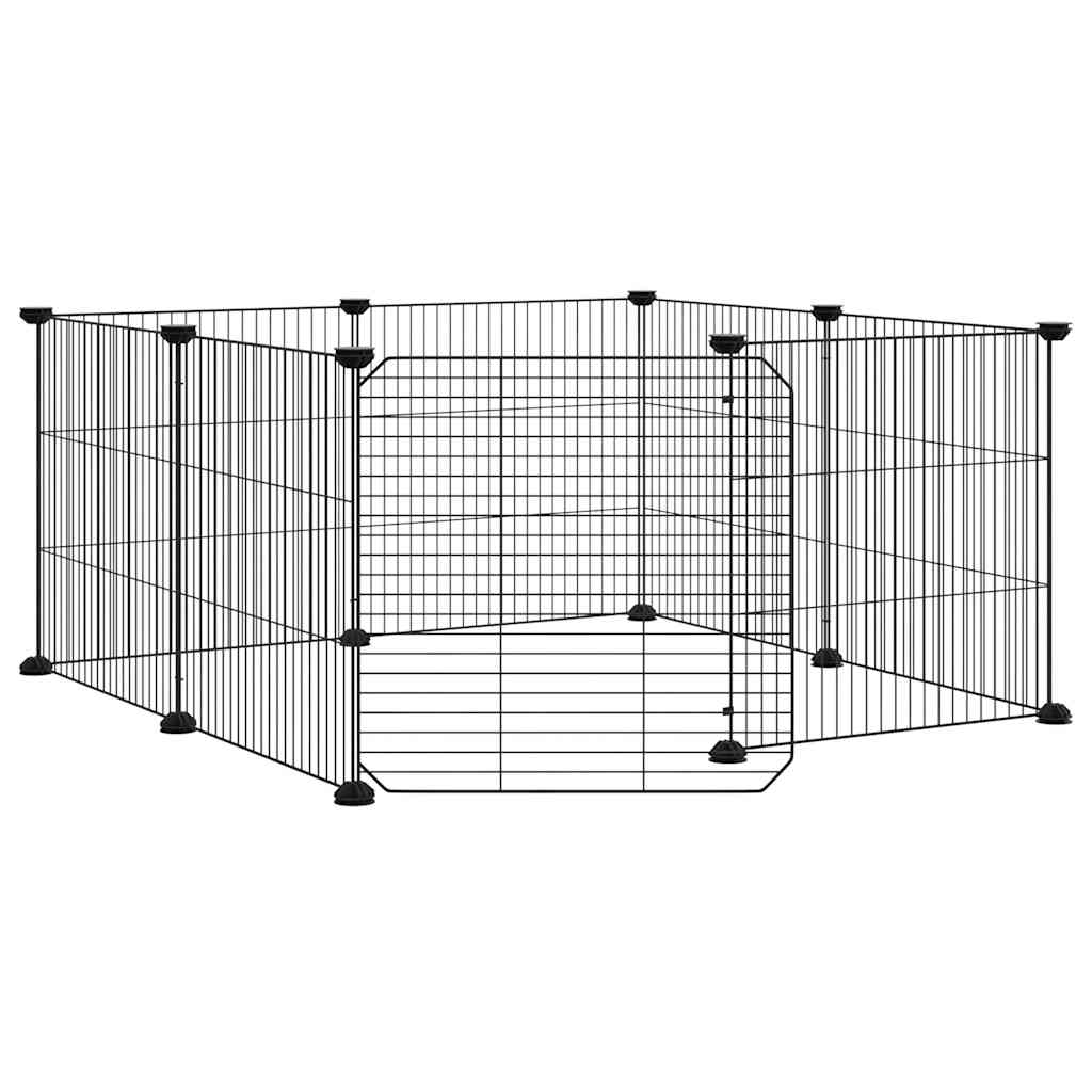 Husdjursbur med 8 paneler och dörr svart 70x70x35 cm stål