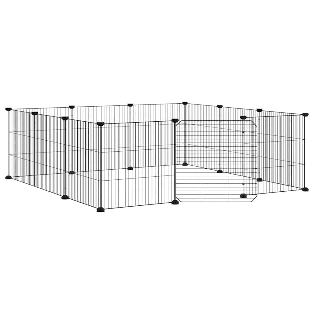 Husdjursbur med 12 paneler och dörr svart 105x105x35 cm stål