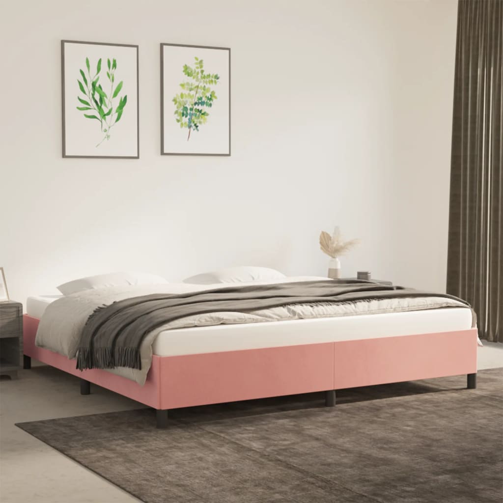 Sängram utan madrass rosa 200x200 cm sammet