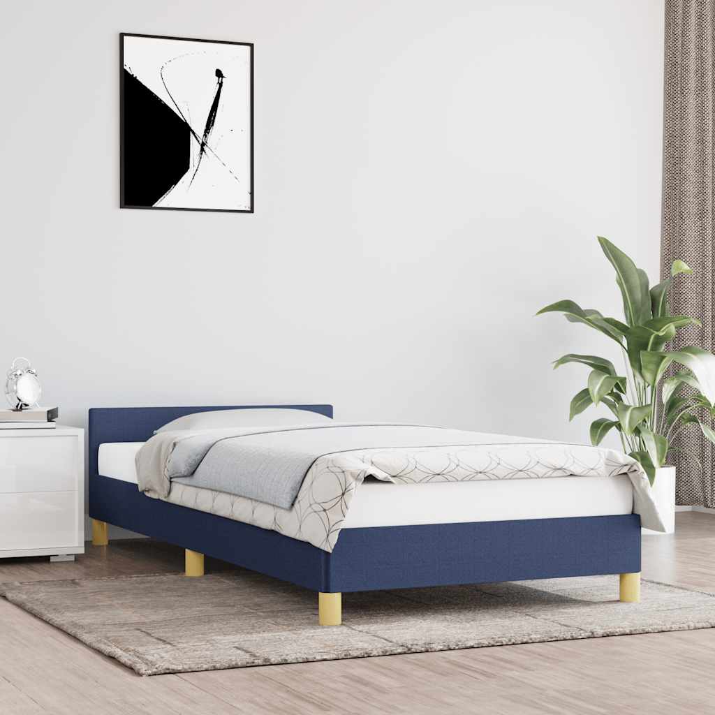Sängram med huvudgavel utan madrass blå 100x200 cm tyg