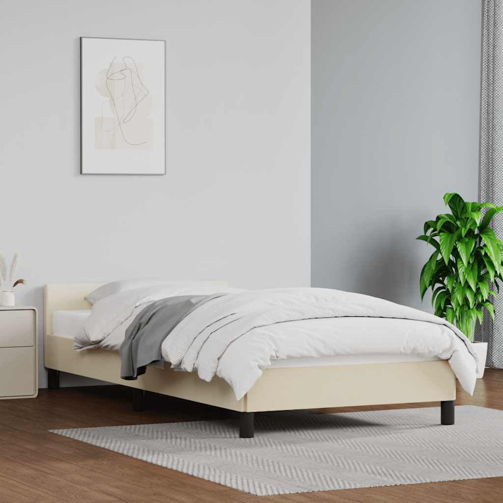 Sängram med huvudgavel utan madrass gräddvit 90x200 cm