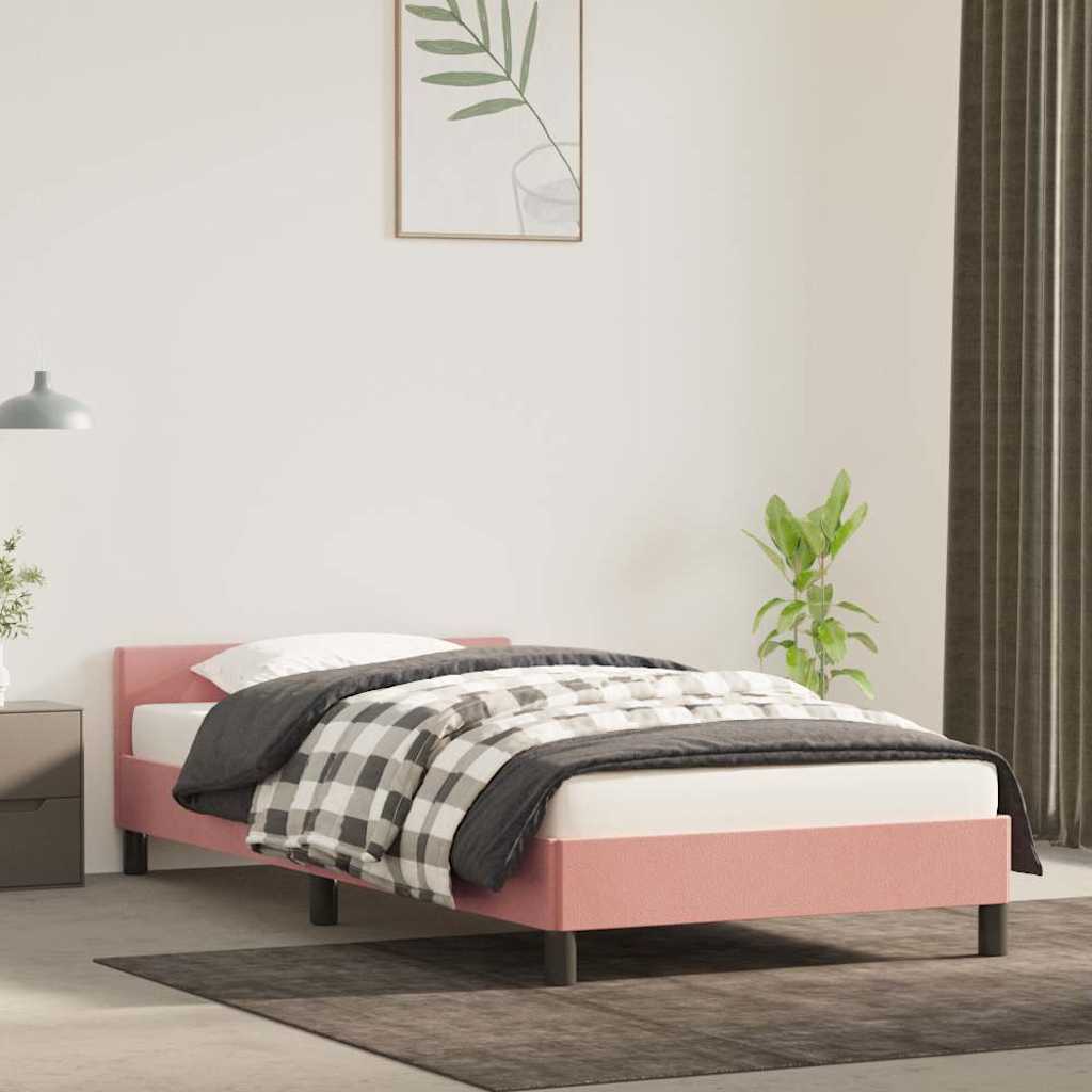 Sängram med huvudgavel utan madrass rosa 80x200 cm sammet