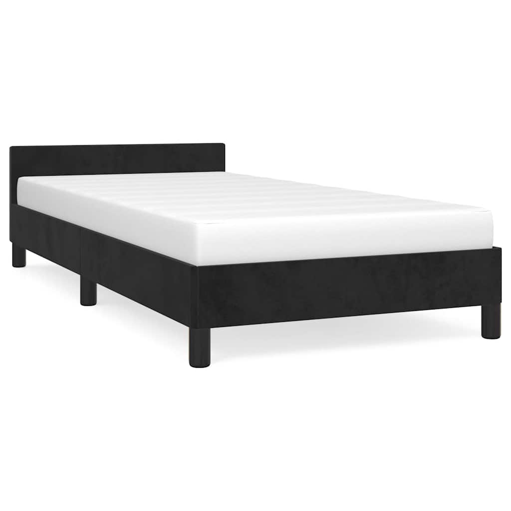 Sängstomme med huvudgavel utan madrass svart 90x190 cm sammet