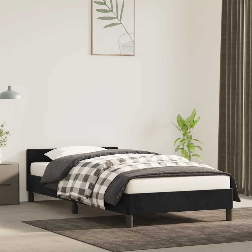 Sängstomme med huvudgavel utan madrass svart 90x190 cm sammet