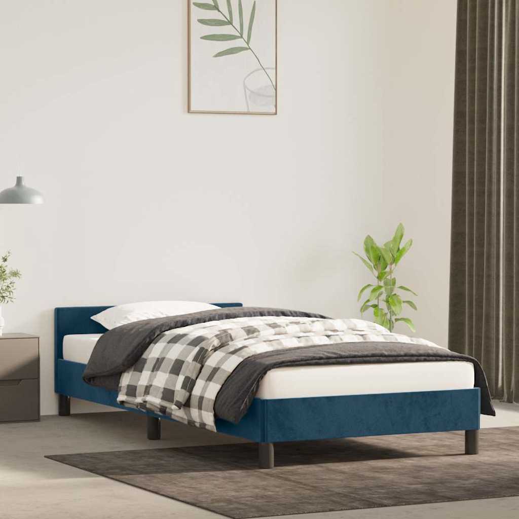 Sängram utan madrass mörkblå 90x190 cm sammet