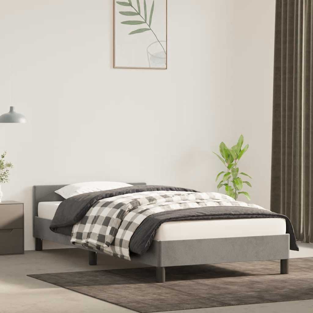Sängram utan madrass ljusgrå 90x200 cm sammet