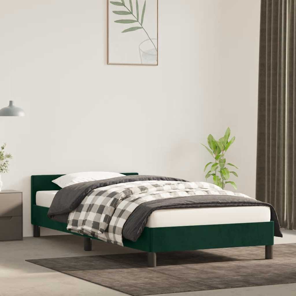 Sängram utan madrass mörkgrön 90x200 cm sammet
