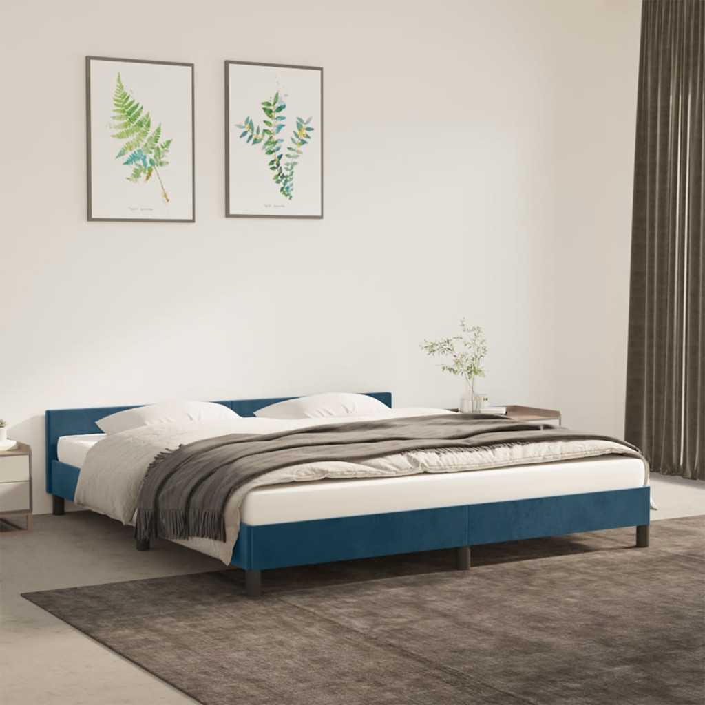 Sängram utan madrass mörkblå 160x200 cm sammet