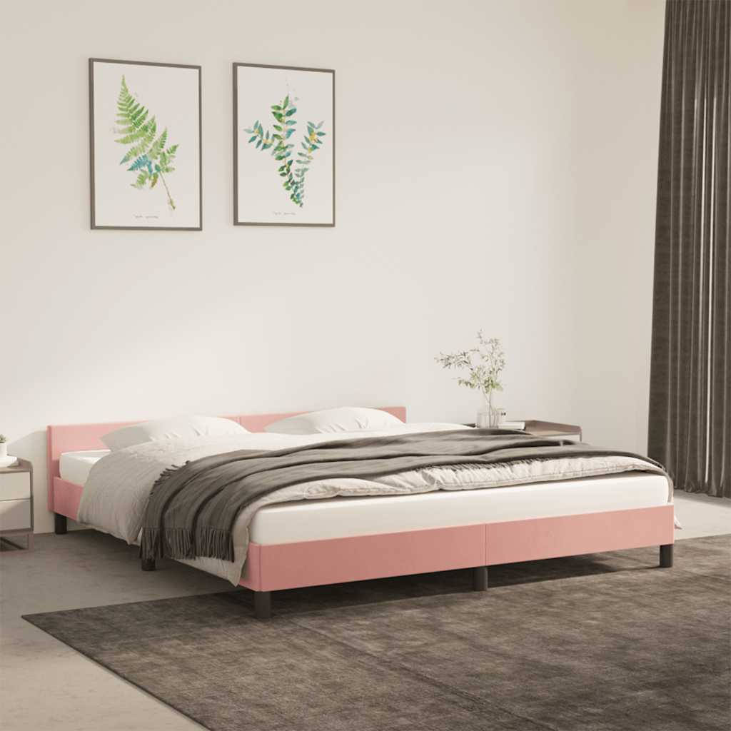 Sängram med huvudgavel utan madrass rosa 180x200 cm sammet