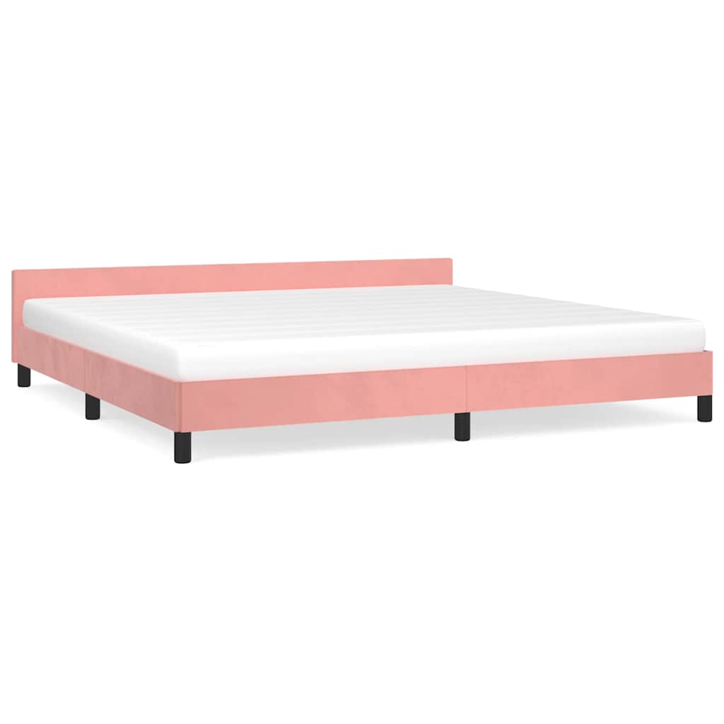 Sängram med huvudgavel utan madrass rosa 200x200 cm sammet