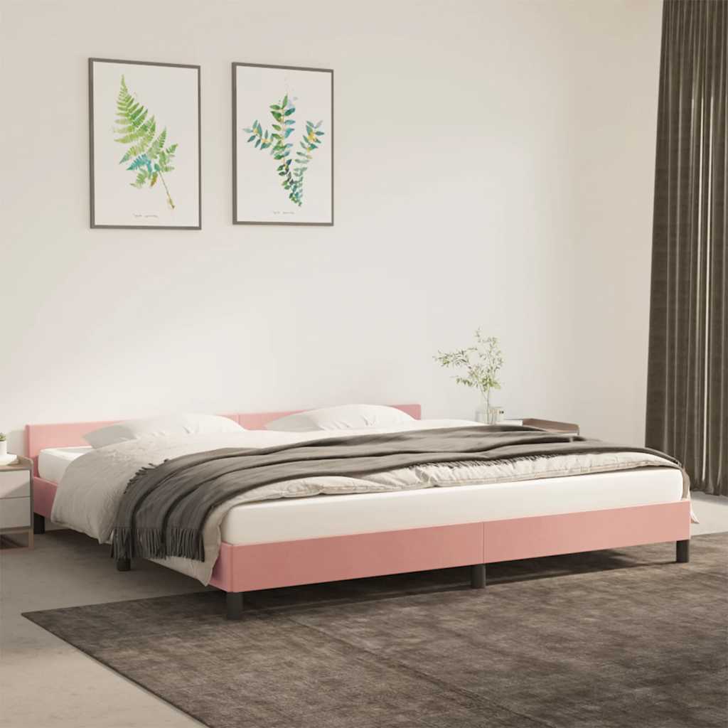 Sängram med huvudgavel utan madrass rosa 200x200 cm sammet