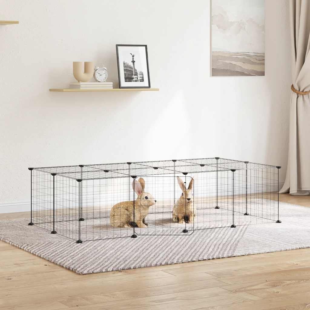 Hundgård svart 20 paneler 140x70x35 cm stål