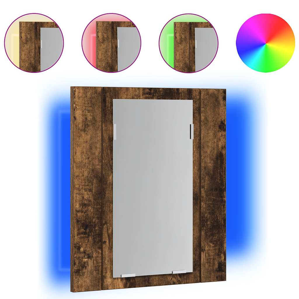 Spegelskåp för badrum LED rökig ek 40x12x45 cm konstruerat trä