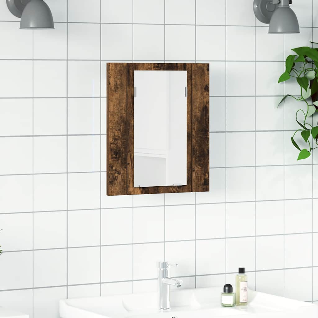 Spegelskåp för badrum LED rökig ek 40x12x45 cm konstruerat trä
