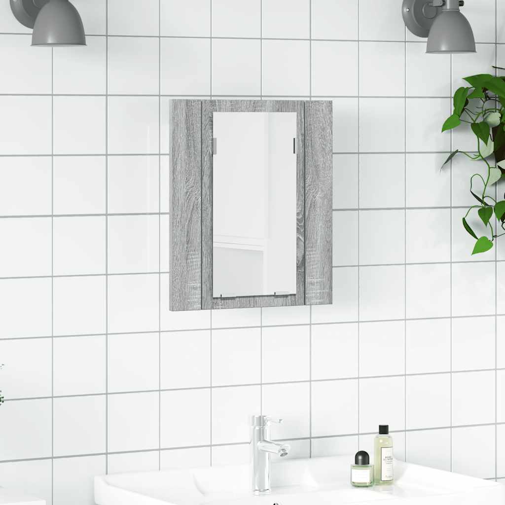 Spegelskåp för badrum LED grå sonoma 40x12x45cm konstruerat trä