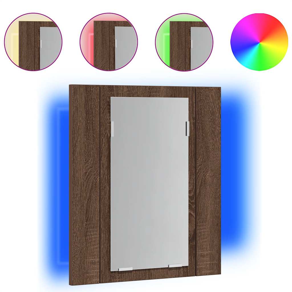 Spegelskåp för badrum LED brun ek 40x12x45 cm konstruerat trä
