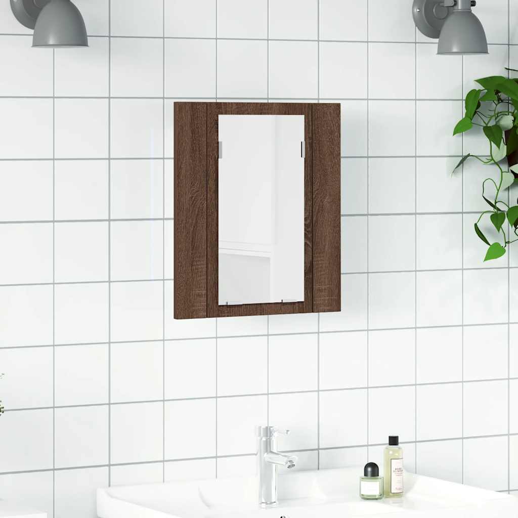 Spegelskåp för badrum LED brun ek 40x12x45 cm konstruerat trä