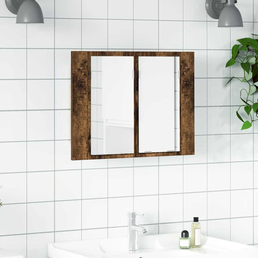 Spegelskåp med LED rökfärgad ek 80x20,5x64 cm konstruerat trä