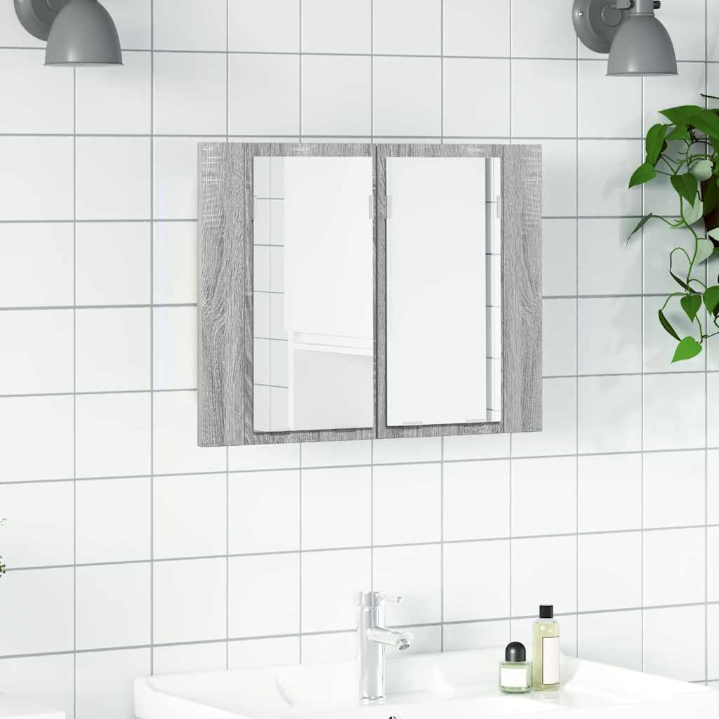 Spegelskåp med LED grå sonoma 60x12x45 cm konstruerat trä