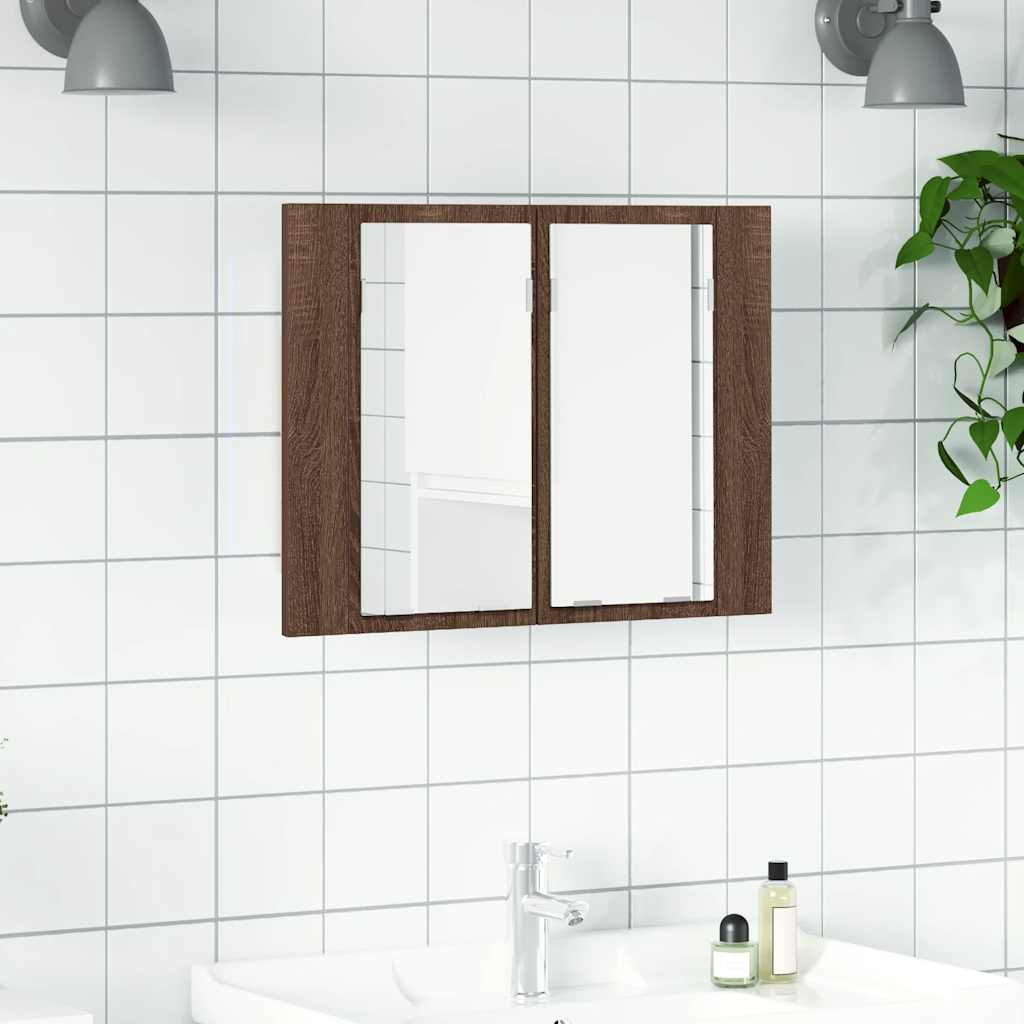 Spegelskåp med LED brub ek 60x12x45 cm konstruerat trä