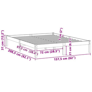 Sängram utan madrass 152x203 cm massiv furu Queen