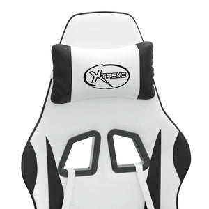 Snurrbar gamingstol med fotstöd vit och svart konstläder