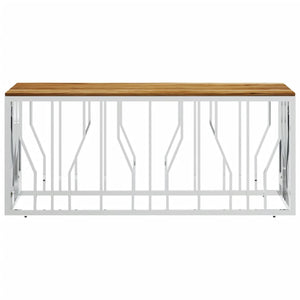 Soffbord silver rostfritt stål och massivt akaciaträ
