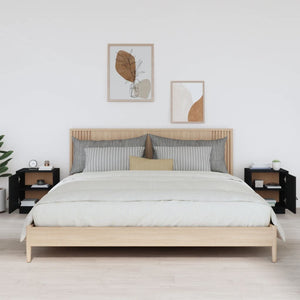 Sängbord 2 st svart 40x34x45 cm massivt furuträ