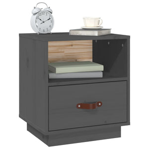 Sängbord grå 40x34x45 cm massiv furu