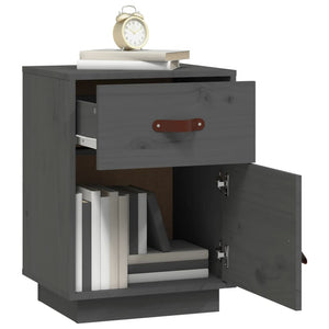 Sängbord grå 40x34x55 cm massiv furu