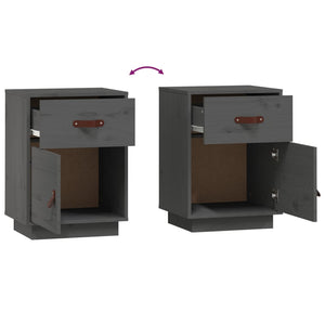Sängbord 2 st grå 40x34x55 cm massiv furu