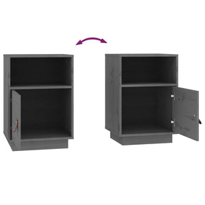 Sängbord 2 st grå 40x34x55 cm massiv furu