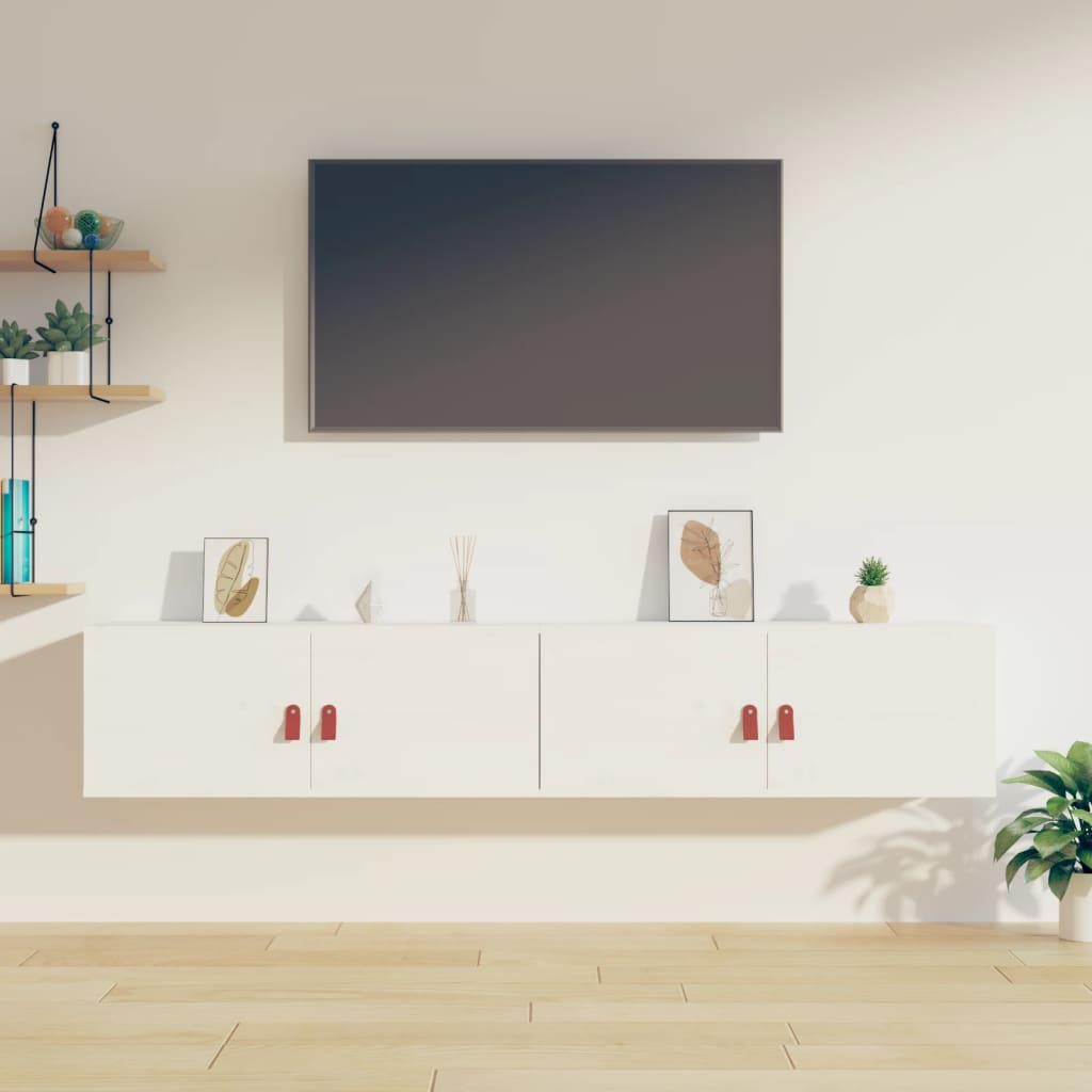 Väggskåp 2 st vit 80x30x30 cm massiv furu