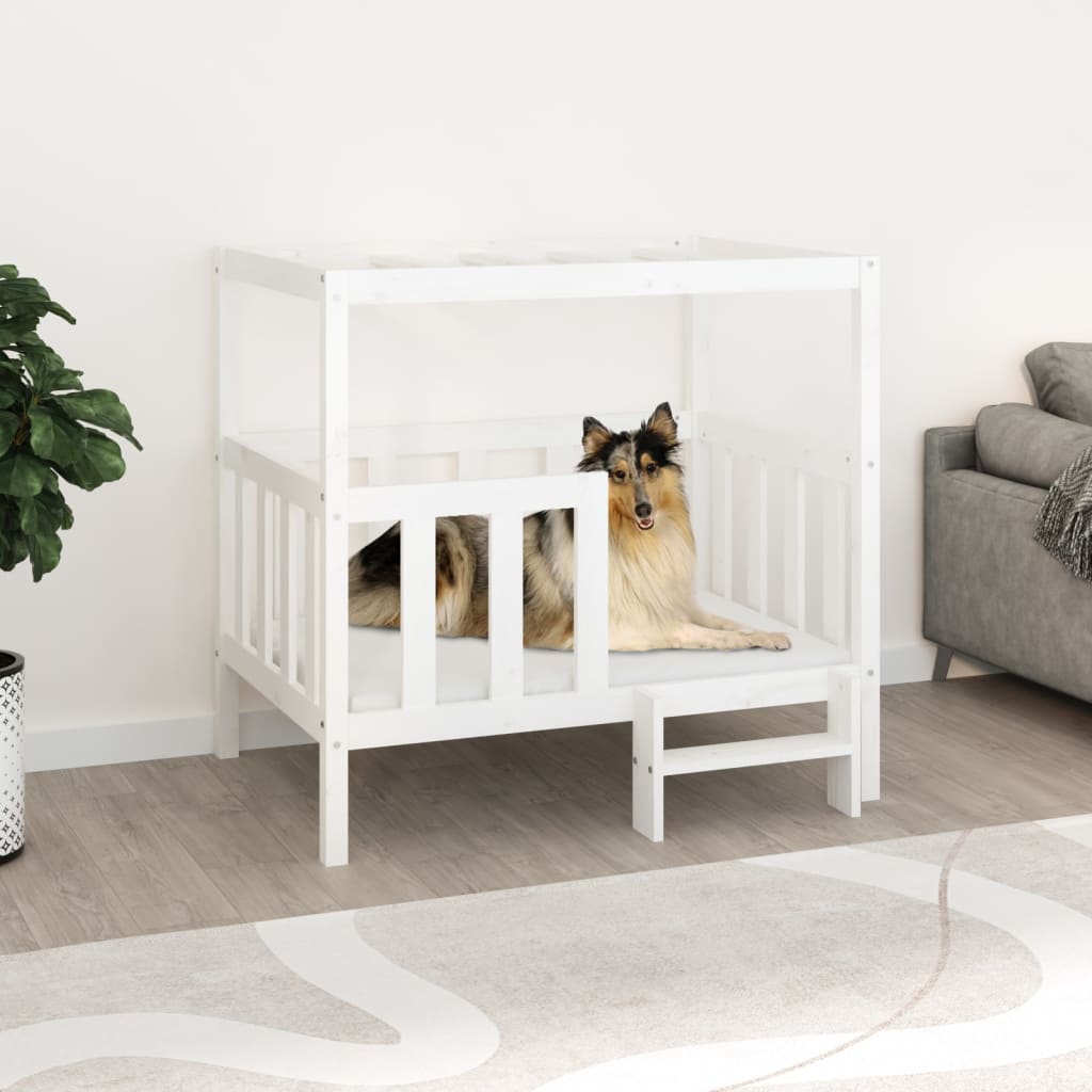 Hundbädd vit 105,5x83,5x100 cm massiv furu