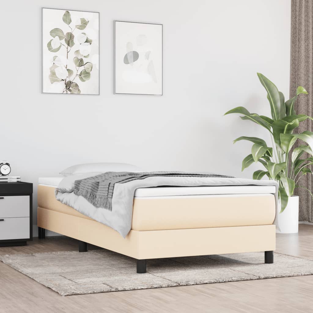 Boxspring-sängram gräddvit 90x190 cm tyg