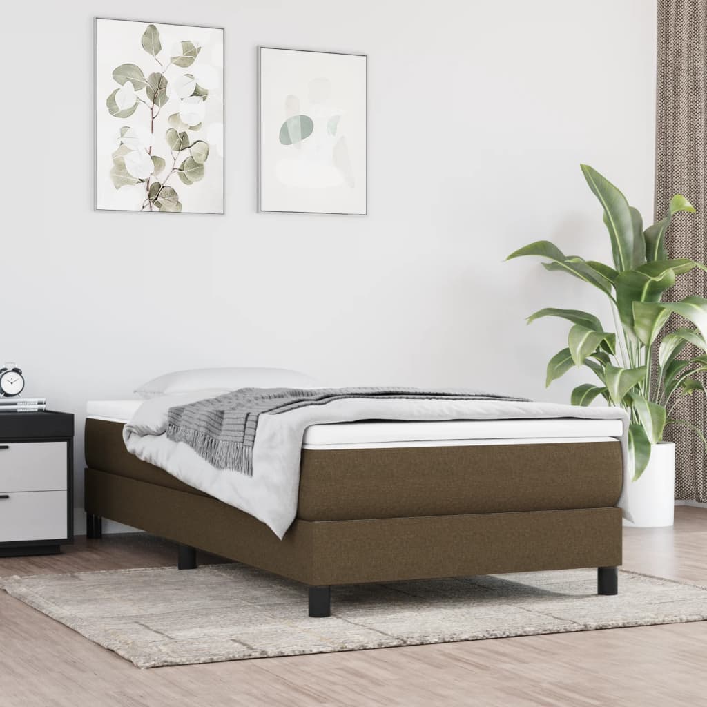 Boxspring-sängram mörkbrun 90x200 cm tyg