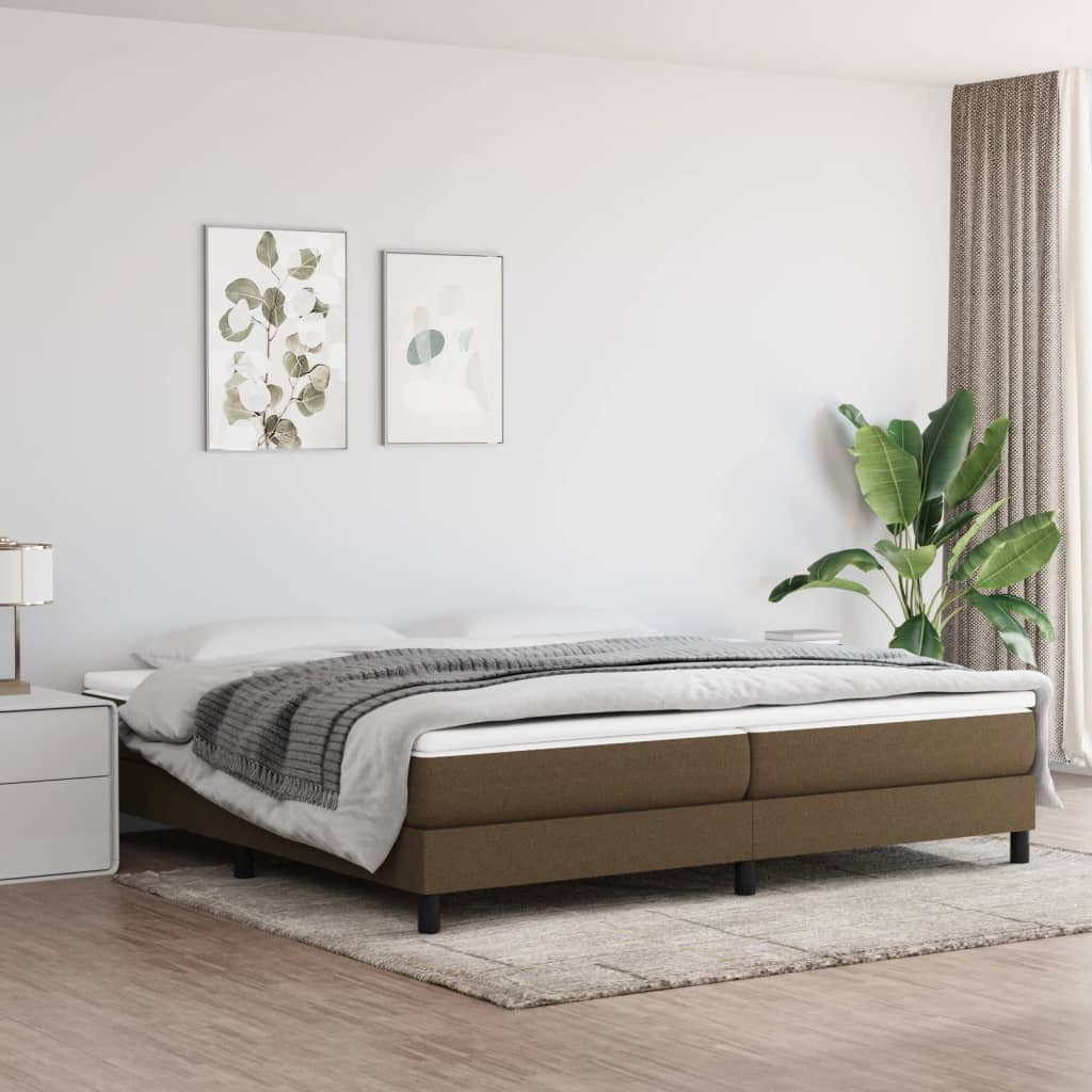 Boxspring-sängram mörkbrun 200x200 cm tyg