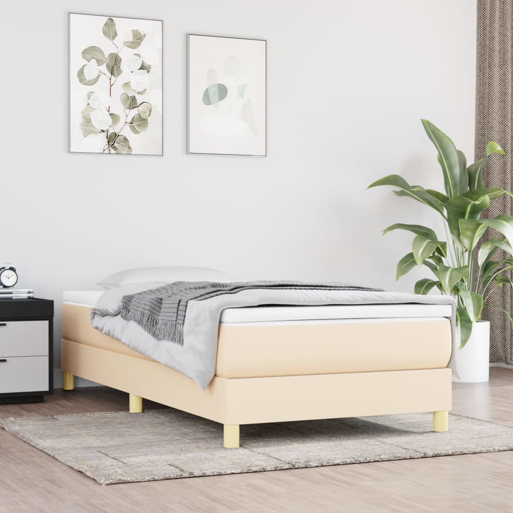 Boxspring-sängram gräddvit 90x190 cm tyg