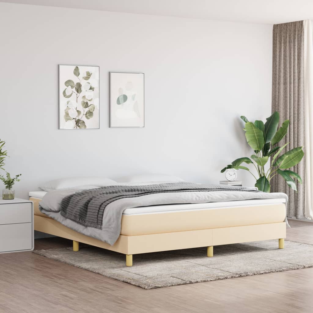 Boxspring-sängram gräddvit 160x200 cm tyg