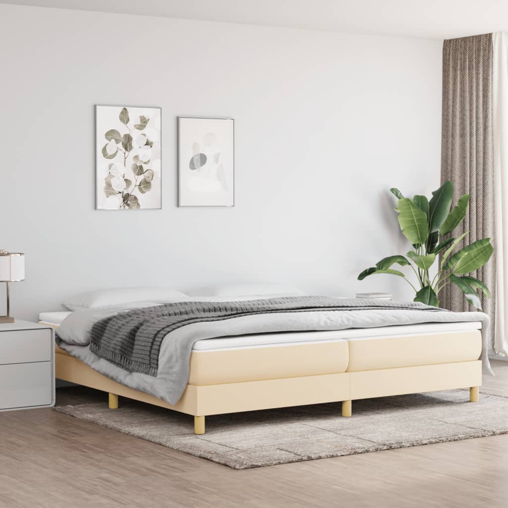 Boxspring-sängram gräddvit 200x200 cm tyg