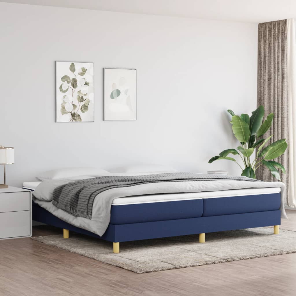 Boxspring-sängram blå 200x200 cm tyg
