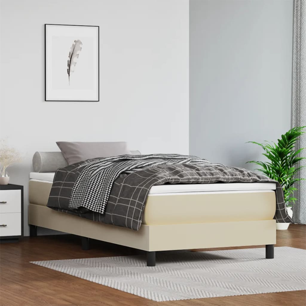 Boxspring-sängram gräddvit 90x200 cm konstläder