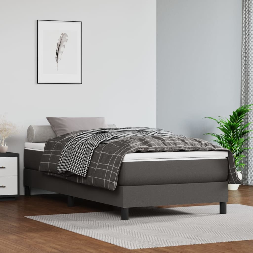 Boxspring-sängram grå 90x200 cm konstläder