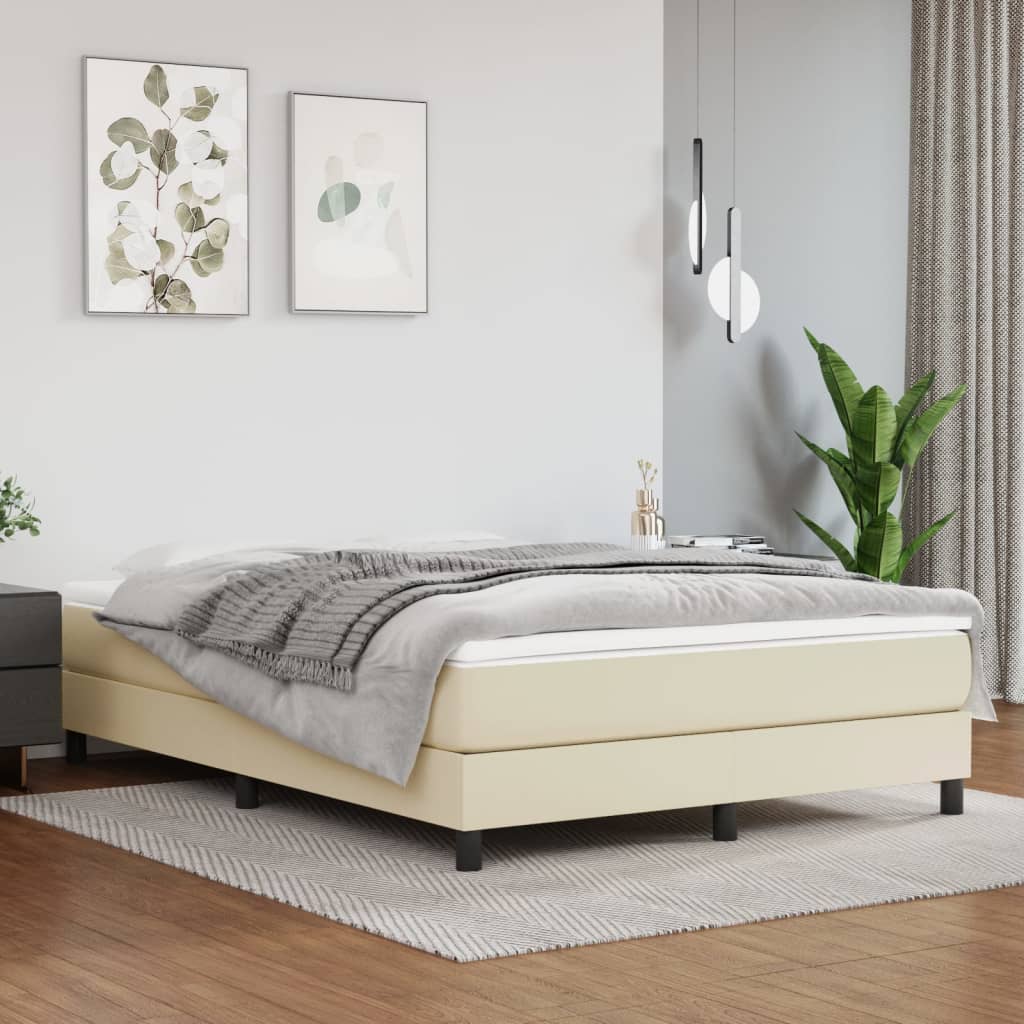 Boxspring-sängram gräddvit 140x200 cm konstläder