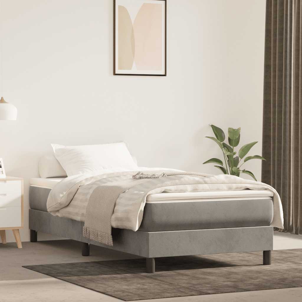 Boxspring-sängram ljusgrå 90x200 cm sammet
