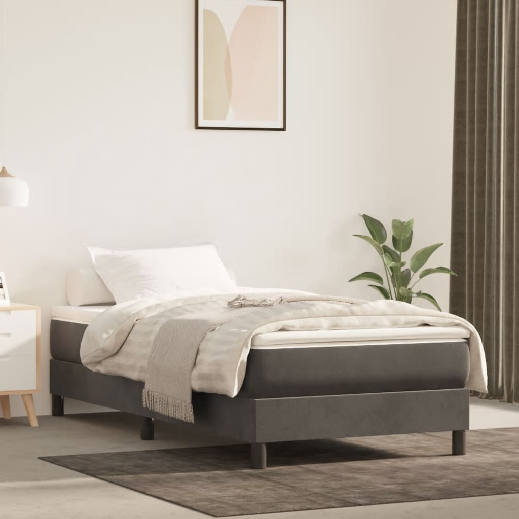 Boxspring-sängram mörkgrå 90x200 cm sammet