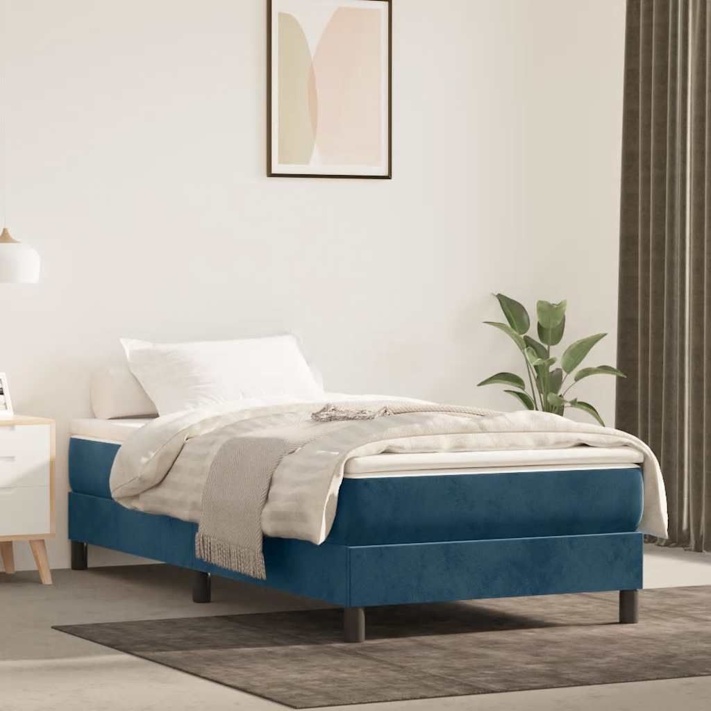 Boxspring-sängram mörkblå 90x200 cm sammet