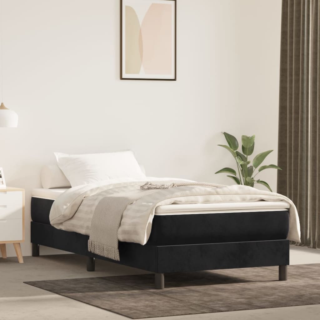 Boxspring-sängram svart 100x200 cm sammet